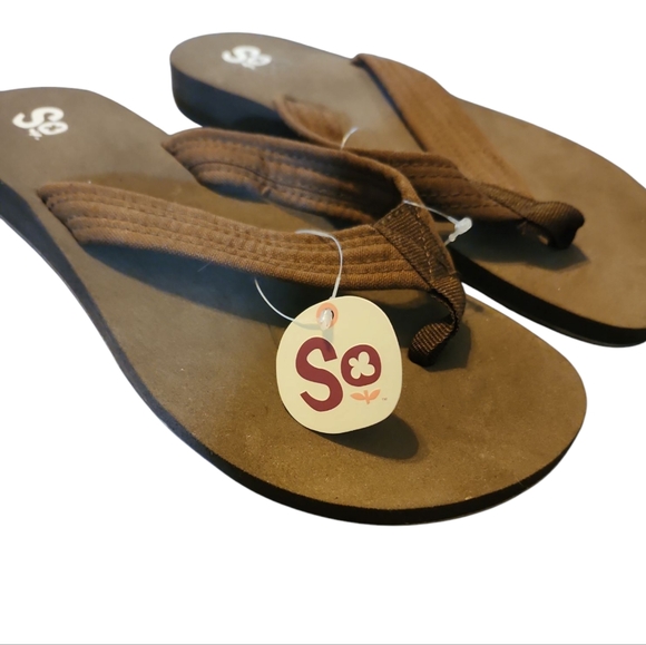 SO NWT Women's Dark Brown Flip-Flops Size 9 - Picture 3 of 4